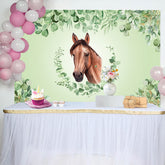 Aperturee - Green Leaves Horse Baby Shower Backdrop For Boy
